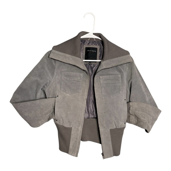 Therapy women gray long sleeve genuine 100% leather suede jacket size S - Picture 1 of 5